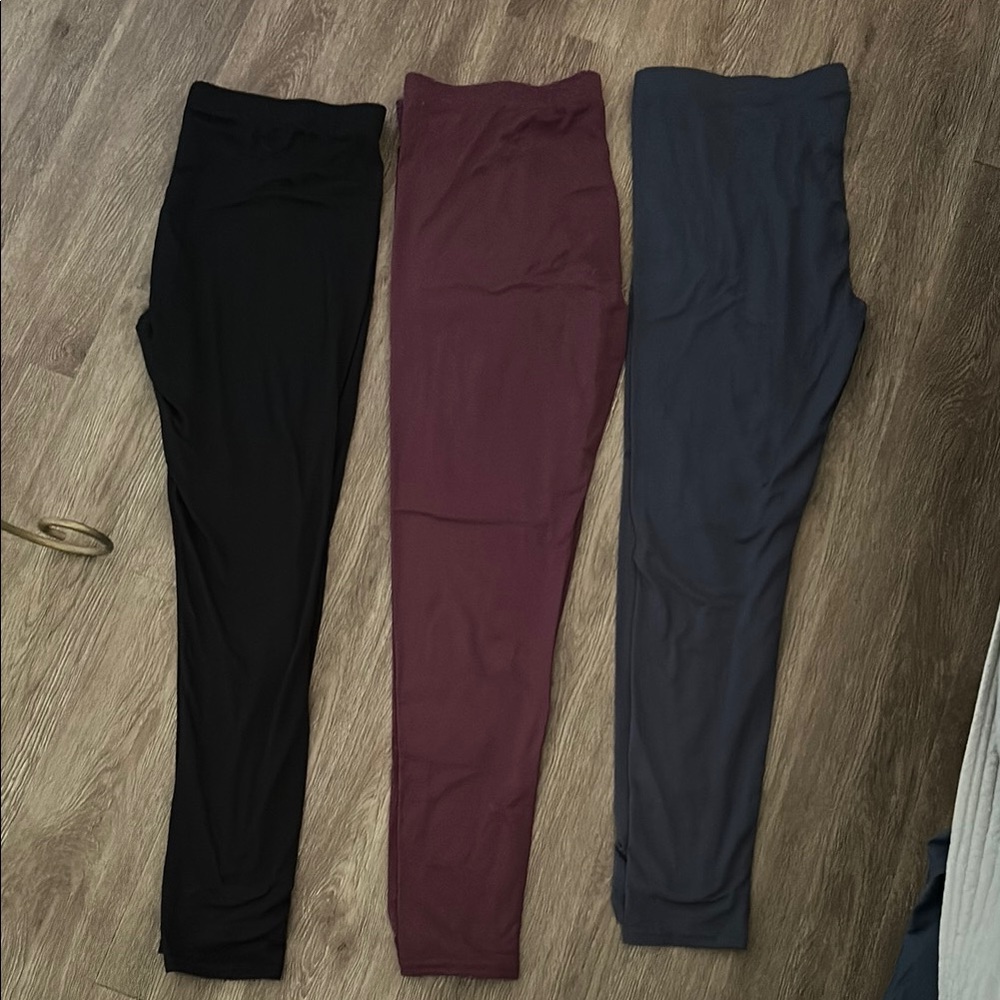 Set of Three Leggings - Black, Burgundy, and Gray